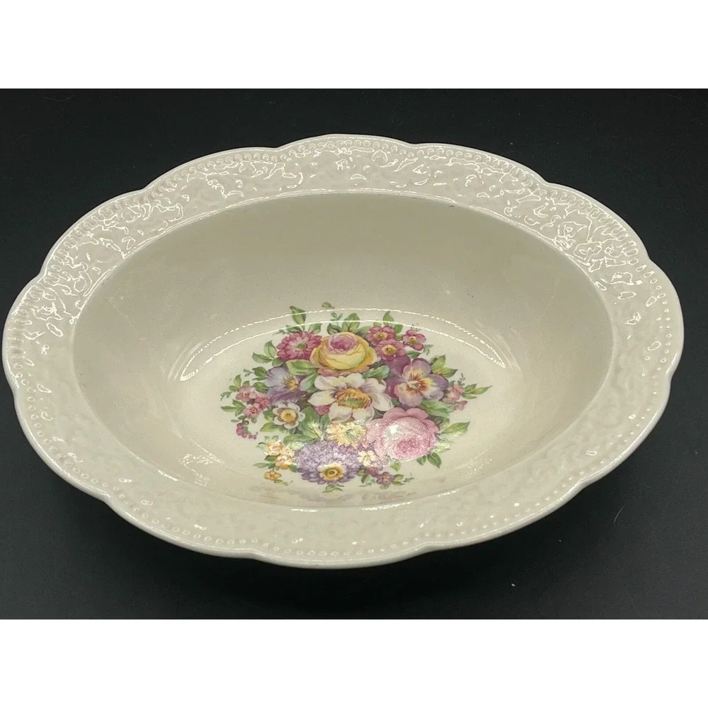 VINTAGE Edwin M‎ Knowles China Co USA CremeLace Serving Bowl. Marked 1933